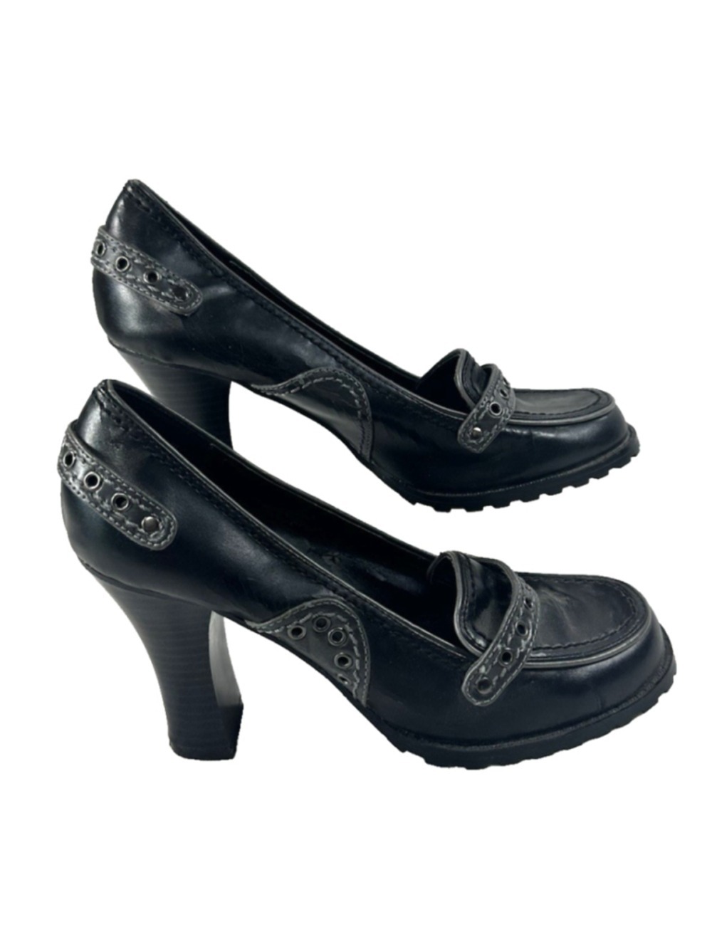 Y2k Two Lips Black Slip On Heel Block Heel Sz 8.5M